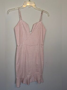Lyn Burches Pink Gingham Ruffle-Hem Mini Dress